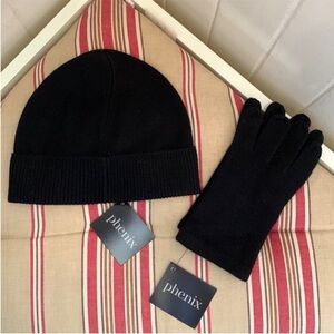 NWT PHENIX 100% Cashmere Hat & Glove Set in Black